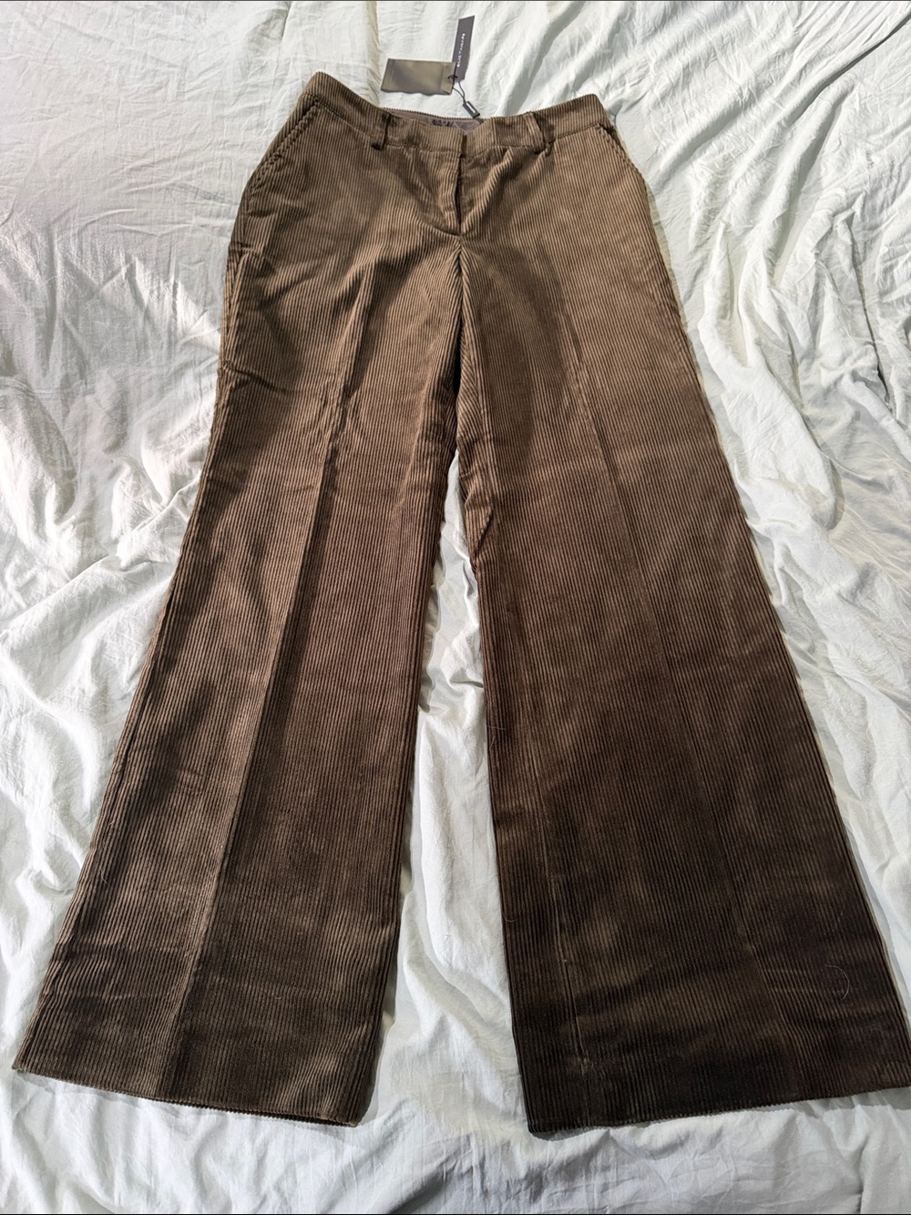 Elie Tahari Brown (Spruce Green, according to tag) Wide-Leg Corduroy Trousers.